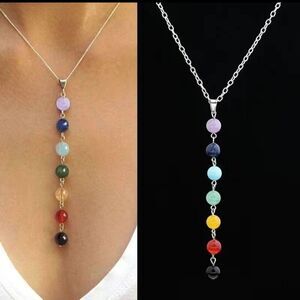 Chakra Beads Pendant Necklace 8mm Multicolor Glass Pendant Fashion Yoga